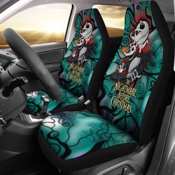 nightmare before christmas cartoon car seat covers - evil jack skellington and zero dog trippy background seat covers