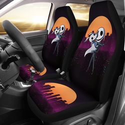 nightmare before christmas cartoon car seat covers - chibi jack skellington and zero dog modern city at night seat cover