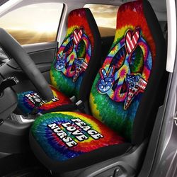 hippie tie dye car seat covers custom peace love nurse us flag car accessories beautiful gifts for nurse
