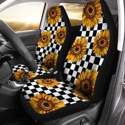 checkerboard sunflower car seat covers custom car accessories gifts idea
