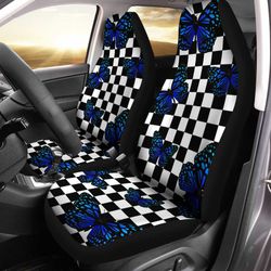 blue butterfly checkerboard car seat covers custom car accessories