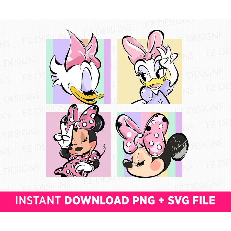 Miss Mouse and Friend Svg, Retro Best Friends Svg, Miss Mouse and Miss Duck Pose, Besties Smile Svg, Friendship Svg, Instant Download.jpg