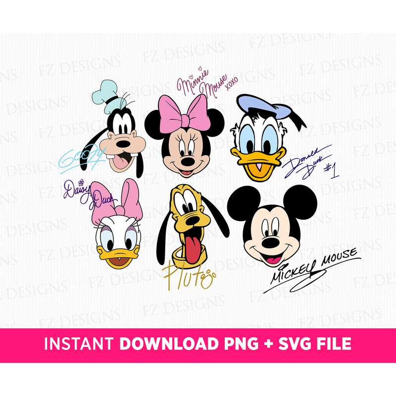 Mouse and Friends with Signature Svg, Family Trip Svg, Mouse and Friends Silhouette, Retro Friends Face Svg, Png Svg Files For Print.jpg