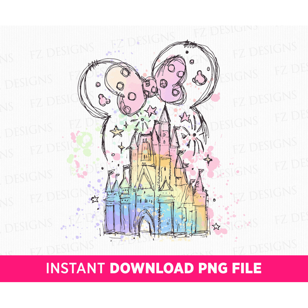 Mouse Ear Castle Png, Watercolor Castle Clipart Png, Magical Kingdom Png, Retro Colorful Castle, Sublimation Design Png, Instant Download.jpg