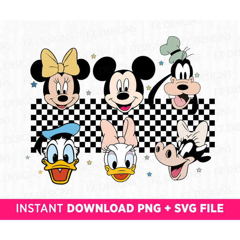 Retro Friends Svg, Checkered Best Friends Svg, Mouse and Friends Face, Family Vacation Svg, Magical Kingdom Svg, Png File For Sublimation.jpg