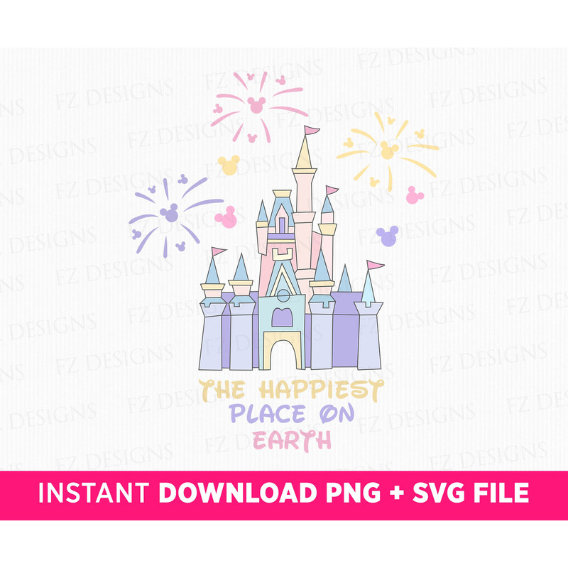 The Happiest Place On Earth Svg, Soft Color Castle Clipart Svg, Family Vacation 2023, Mouse Ears, Magical Kingdom, Png File For Sublimation.jpg