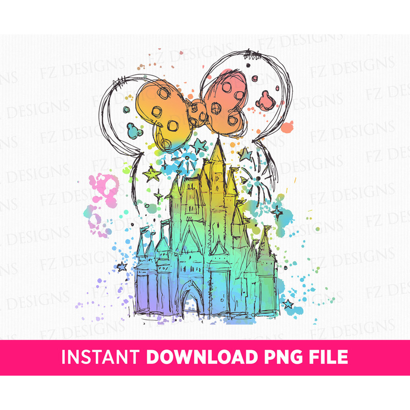 Watercolor Magical Kingdom Png, Mouse Ear Castle Png, Retro Colorful Castle Png, Sublimation Design Png, Magic Kingdom Png, Instant Download.jpg