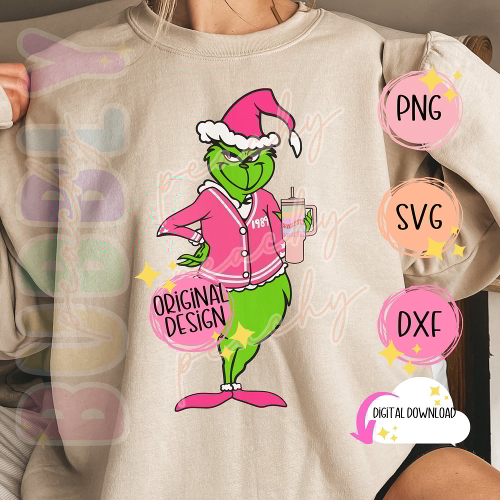 Swiftie Grinch, Pink Grinch, Digital file, Retro, SVG, DXF, PNG, Kids, Adults.jpg
