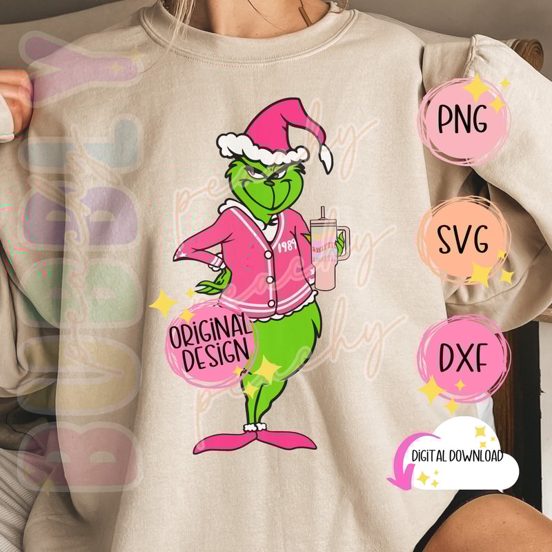Swiftie Grinch, Pink Grinch, Digital file, Retro, SVG, DXF, PNG, Kids, Adults.jpg
