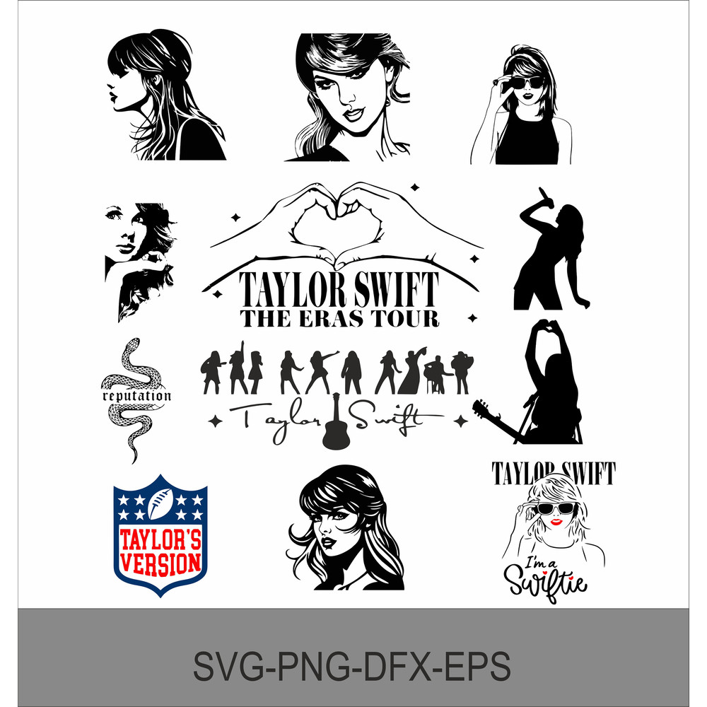 Taylor Pop Singer Clipart Big Bundle Silhouettes Great for T Shirts Svg Png Pdf Dxf Fun Customise Set 1.jpg