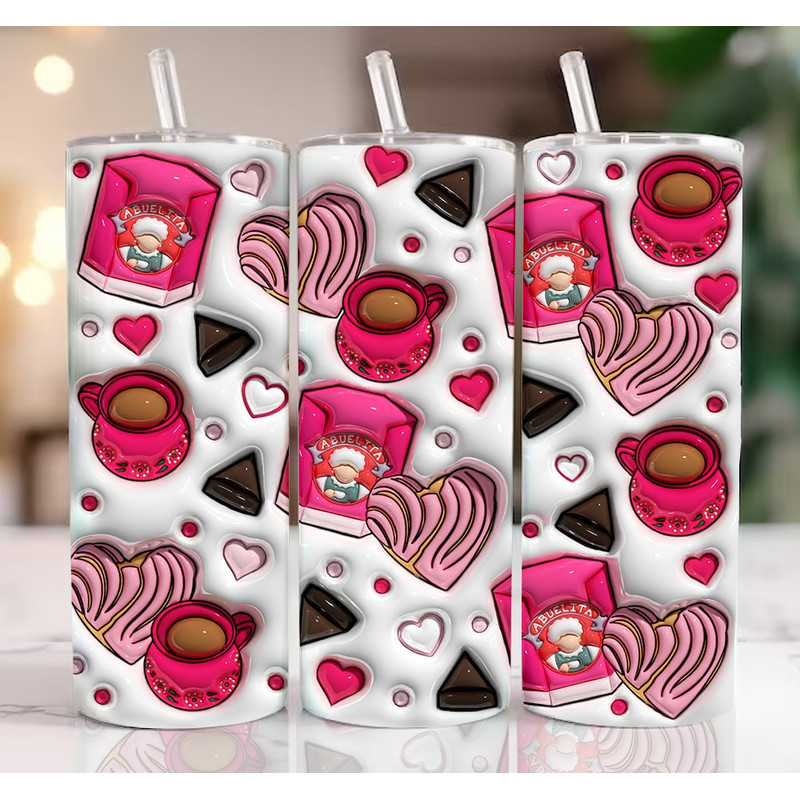 3D Cafecito y Chisme Valentine's Day Inflated Tumbler Wrap, Heart Concha Valentine's Day Puffy Tumbler, Candy Valentines, Mexican Valentine.jpg