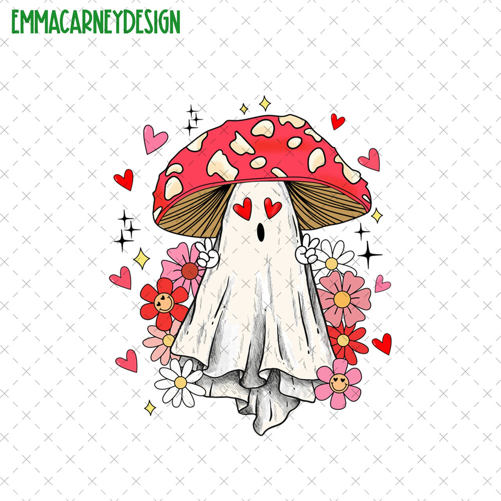 Groovy Ghost Mushroom Valentine Png, Cute Mushroom Valentine Png, Happy Valentines Day, Retro Valentine Ghost Png, Love Mushroom Png.jpg