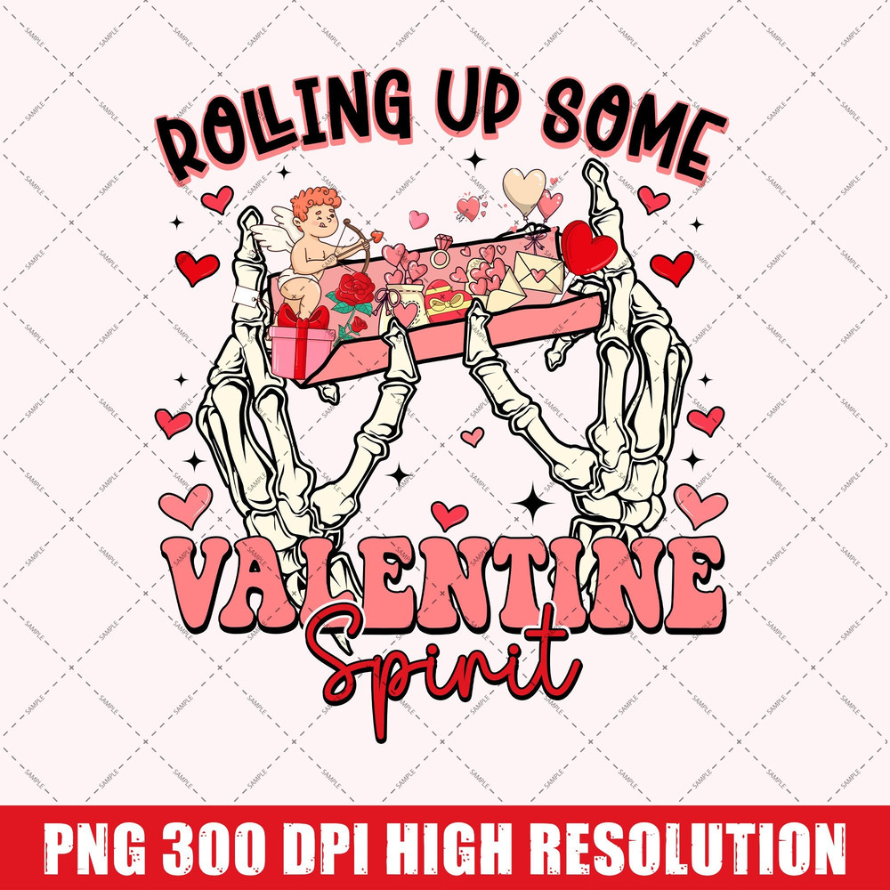 Funny Skeleton Hand Valentine PNG, Rolling Up Some Valentine Spirit PNG, Cute Cupid Digital Download, Retro Valentines Sublimation.jpg