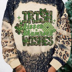 retro st. patricks day png, irish kisses shamrock wishes png, irish png, leopard, st patrick day sublimation design ,dig