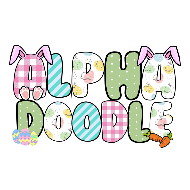 Easter Alphabet doodle Letters PNG Bundle , Bunny, Easter Eggs, Alpha Bundle & Accessories , Sublimation Alpha Set , Commercial Use.jpg