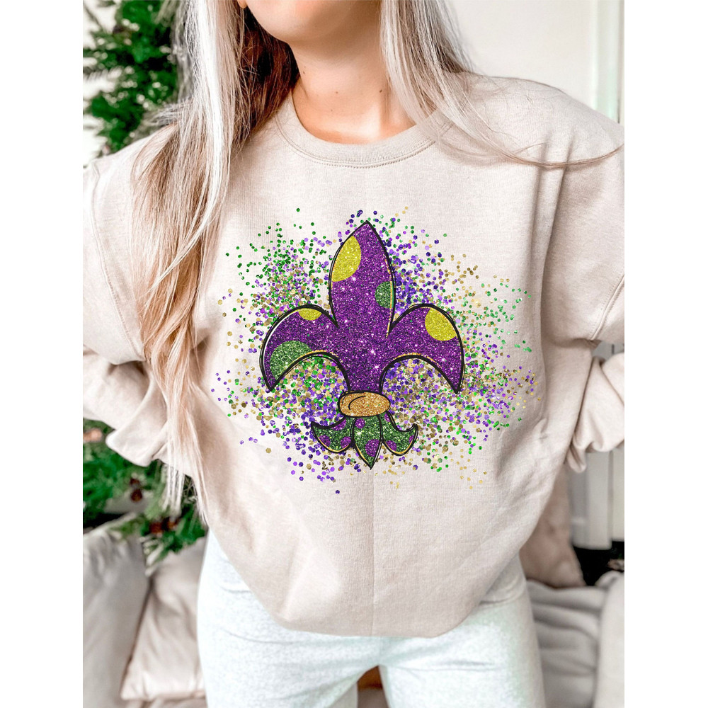 Faux Sequin Fleur De Lis PNG Sparkly Mardi Gra Tshirt Design Faux Glitter Sublimation DTF Digital Download ONLY 1.jpg