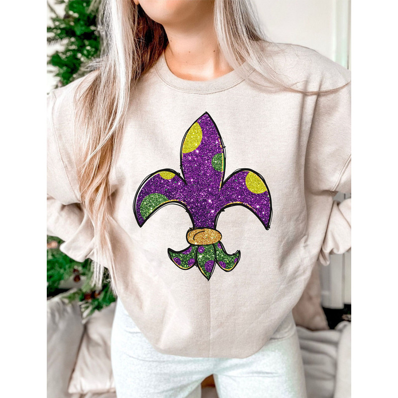 Faux Sequin Fleur De Lis PNG Sparkly Mardi Gra Tshirt Design Faux Glitter Sublimation DTF Digital Download ONLY 2.jpg