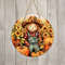 Cute Scarecrow & Sunflowers Sign Round Door Hanger Design, Fall 12 inch Sublimation Design, Sign Round, PNG File, Digital Download.jpg