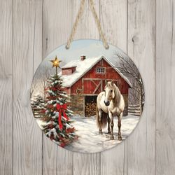 horse  christmas tree sign round door hanger design, christmas 12 inch sublimation design, sign round, png file, digital