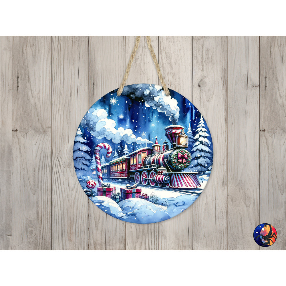 Peppermint Candy Cane Train Sign Round Door Hanger Design, 12 inch Sublimation Design, Sign Round, PNG File, Digital Download.jpg