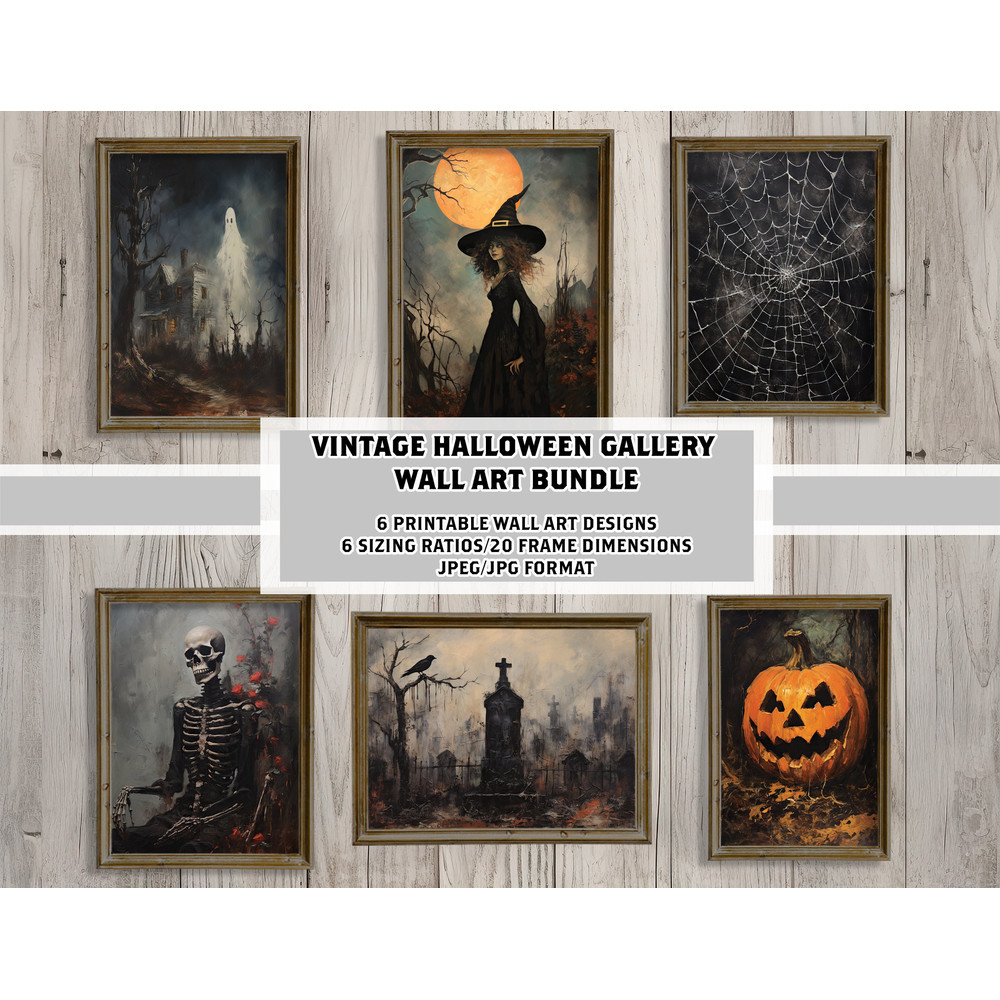 Printable Vintage Halloween Gallery Wall Art Bundle, Halloween Wall Set Art Designs, Wall Decor, Digital Prints, JPEG Digital Downloads.jpg