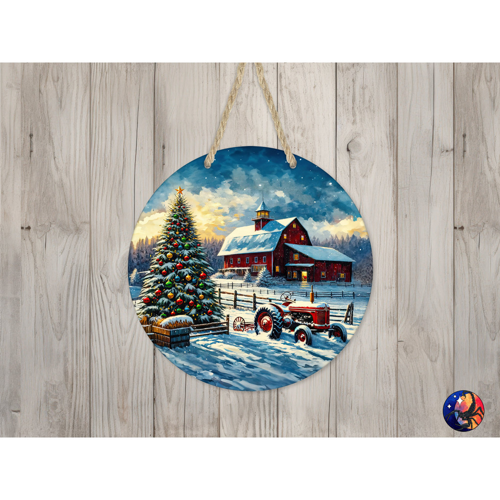 Red Barn Textured Canvas Sign Round Door Hanger Design, 12 inch Sublimation Design, Sign Round, PNG File, Digital Download.jpg