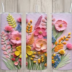 seamless 3d paper quilled wildflowers design, flowers 20 oz skinny straight tumbler sublimation design, tumbler wrap, pn