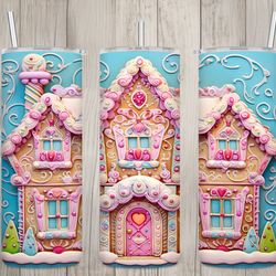 seamless 3d pastel gingerbread house design, christmas 20 oz skinny straight tumbler sublimation design, tumbler wrap, p