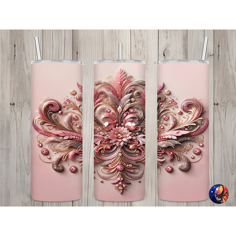 Seamless 3D Pink & Gold Floral Abstract Design, Abstract 20oz Skinny Straight Tumbler Sublimation Design, Tumbler Wrap, PNG Digital Download.jpg