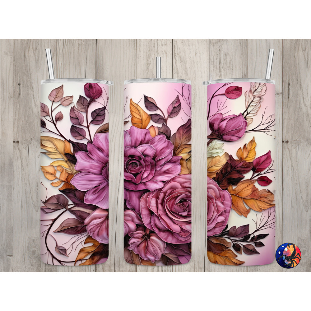 Seamless 3D Pink Mauve & Burgundy Floral Design, Fall 20 oz Skinny Straight Tumbler Sublimation Design, Tumbler Wrap, PNG Digital Download.jpg