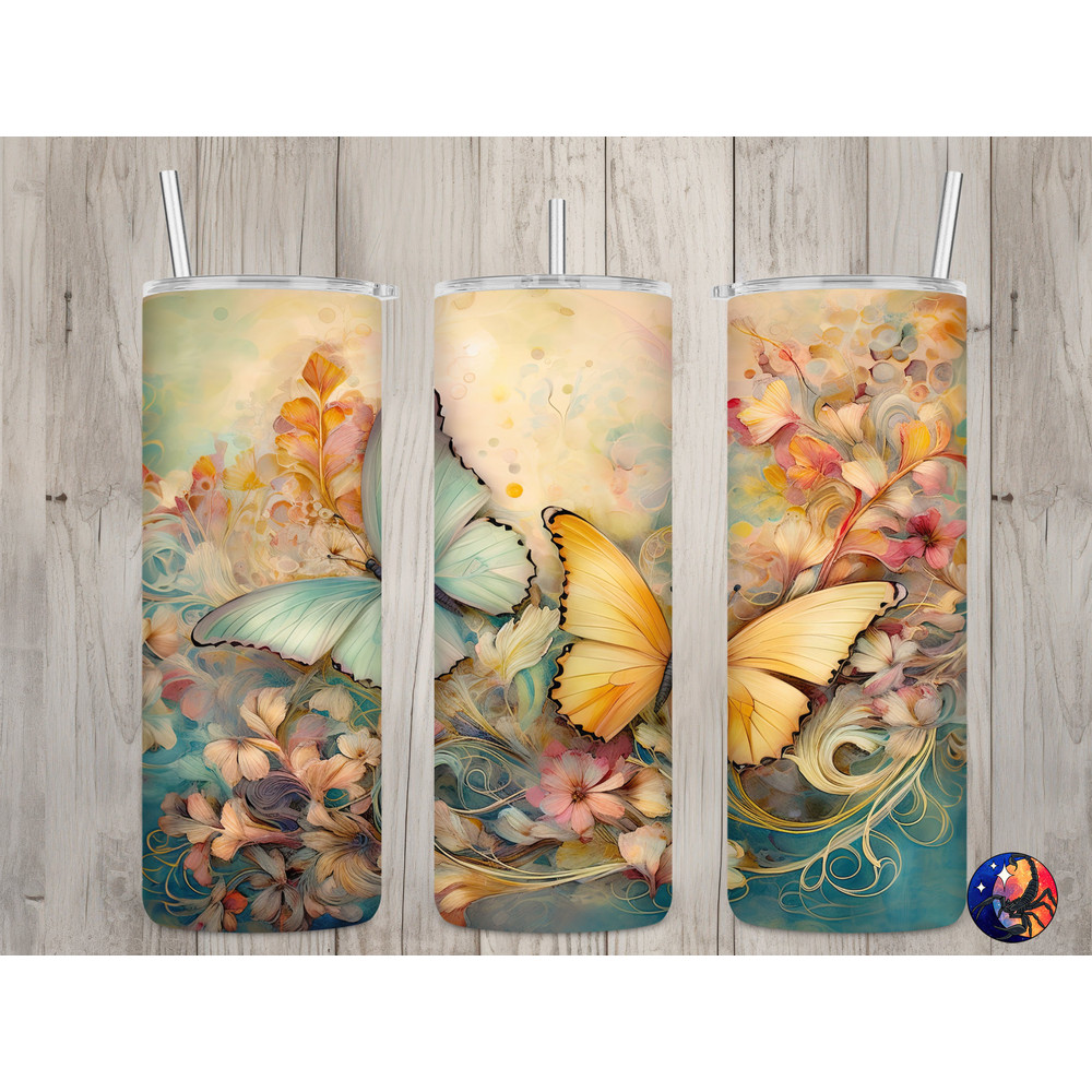 Seamless Abstract Pastel Butterflies Design, Butterflies 20oz Skinny Straight Tumbler Sublimation Design, Tumbler Wrap, PNG Digital Download.jpg