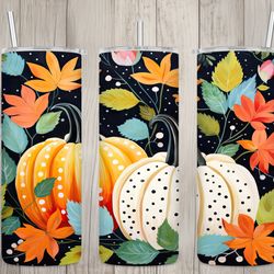 seamless abstract polka dot pumpkins design, fall 20 oz skinny straight tumbler sublimation design, tumbler wrap, png fi