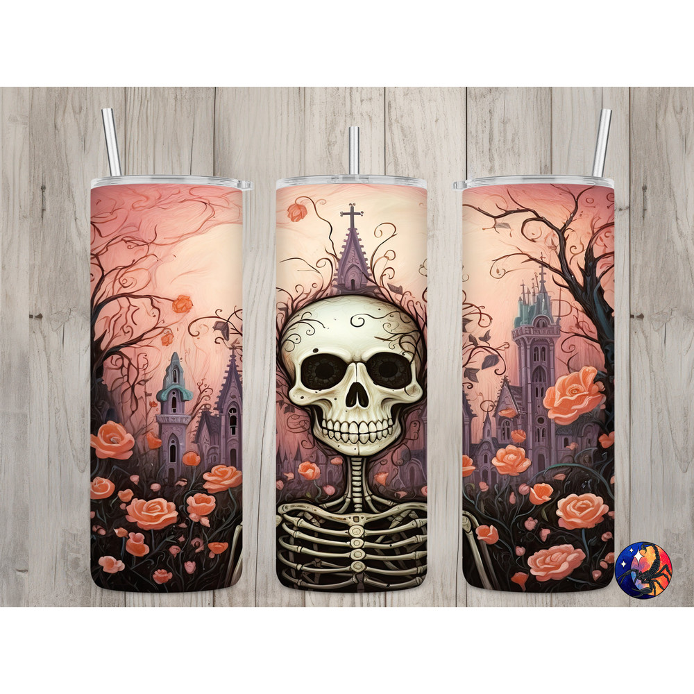 Seamless Abstract Skeleton Floral Design, Skeleton 20 oz Skinny Straight Tumbler Sublimation Design, Tumbler Wrap, PNG Digital Download.jpg