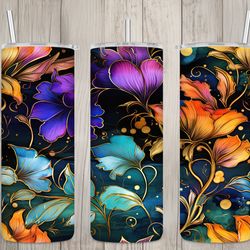 seamless alcohol ink floral  leaves design, flowers 20 oz skinny straight tumbler sublimation design, tumbler wrap, png