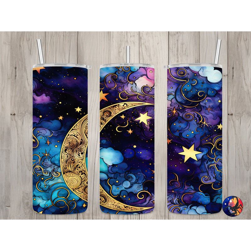 Seamless Alcohol Ink Moon & Stars Design, Celestial 20 oz Skinny Straight Tumbler Sublimation Design, Tumbler Wrap, PNG Digital Download.jpg