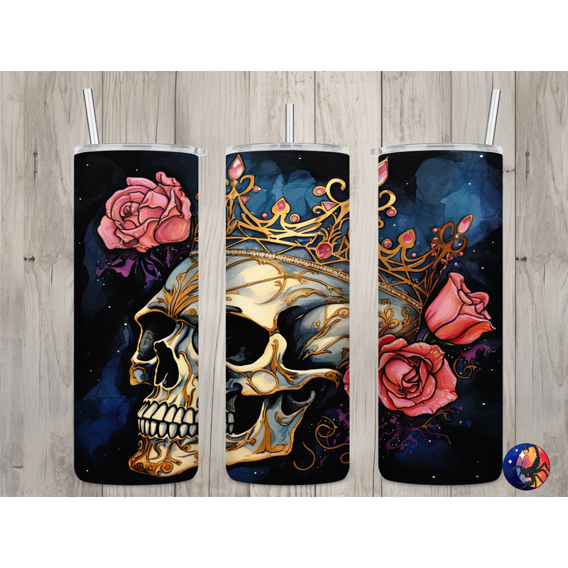 Seamless Alcohol Ink Skull & Crown Design, Skull 20 oz Skinny Straight Tumbler Sublimation Design, Tumbler Wrap, PNG File, Digital Download.jpg