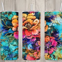 seamless alcohol ink tropical floral design, flowers 20 oz skinny straight tumbler sublimation design, tumbler wrap, png