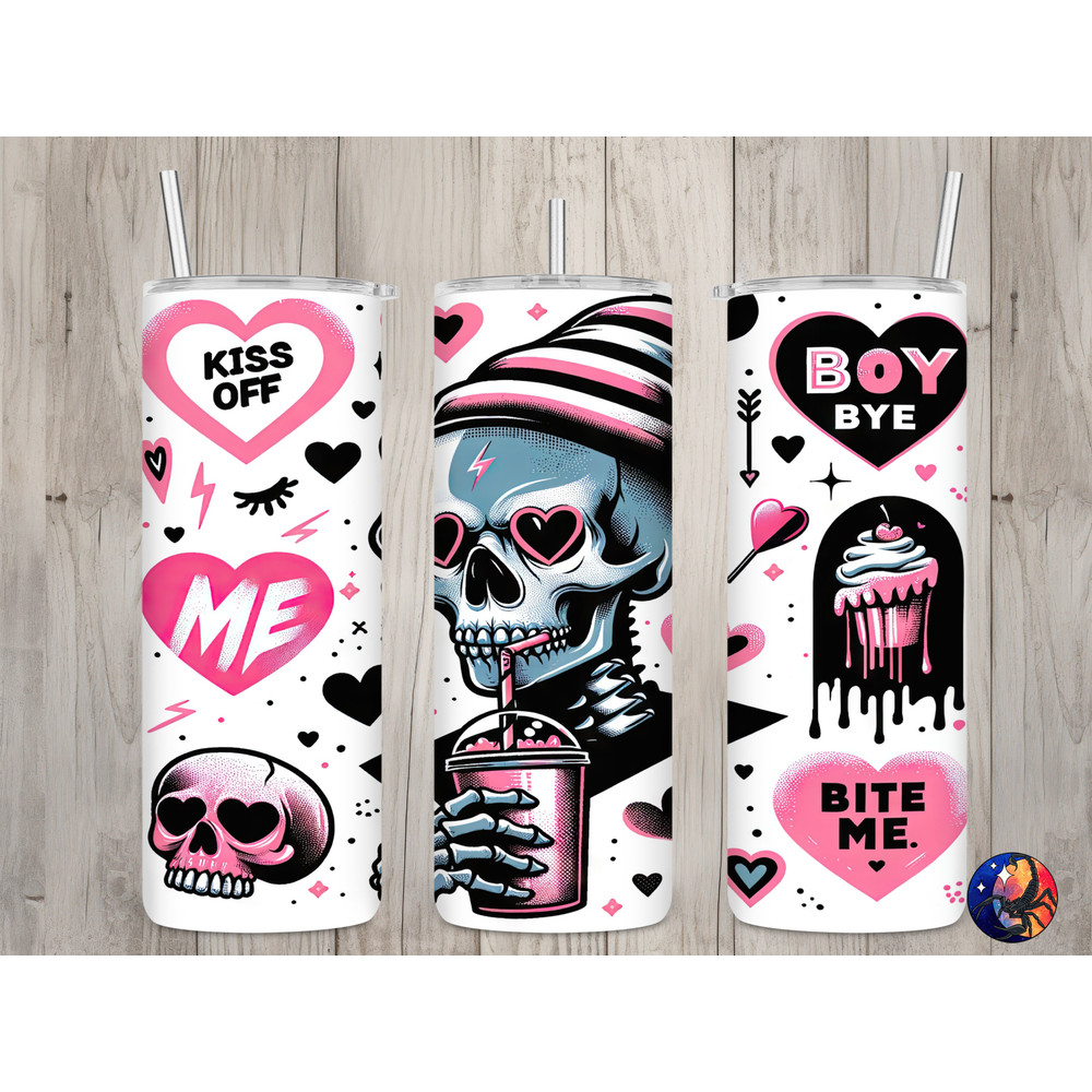 Seamless Anti Valentine Skeleton Design, Valentine's 20 oz Skinny Straight Tumbler Sublimation Design, Tumbler Wrap, PNG Digital Download 1.jpg