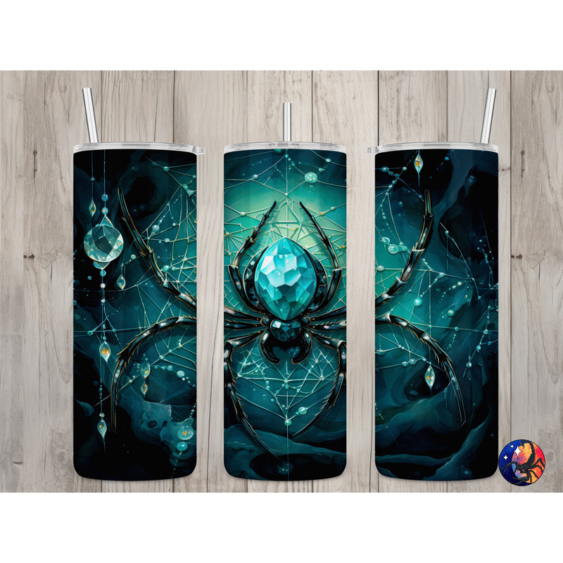 Seamless Aqua Gem Crystal Spider Design, Halloween 20oz Skinny Straight Tumbler Sublimation Design, Tumbler Wrap, PNG File, Digital Download.jpg