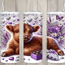 seamless baby highland cow candy design, valentines 20 oz skinny straight tumbler sublimation design, tumbler wrap, png