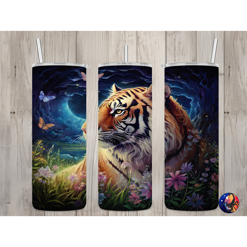 Seamless Beautiful Tiger & Night Sky Design, Tiger 20 oz Skinny Straight Tumbler Sublimation Design, Tumbler Wrap, PNG Digital Download.jpg