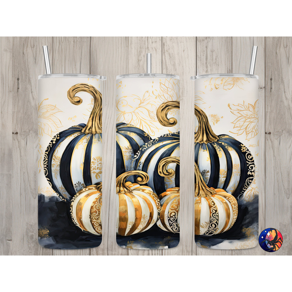 Seamless Black & Orange Striped Pumpkins Design, Fall 20 oz Skinny Straight Tumbler Sublimation Design, Tumbler Wrap, PNG Digital Download.jpg