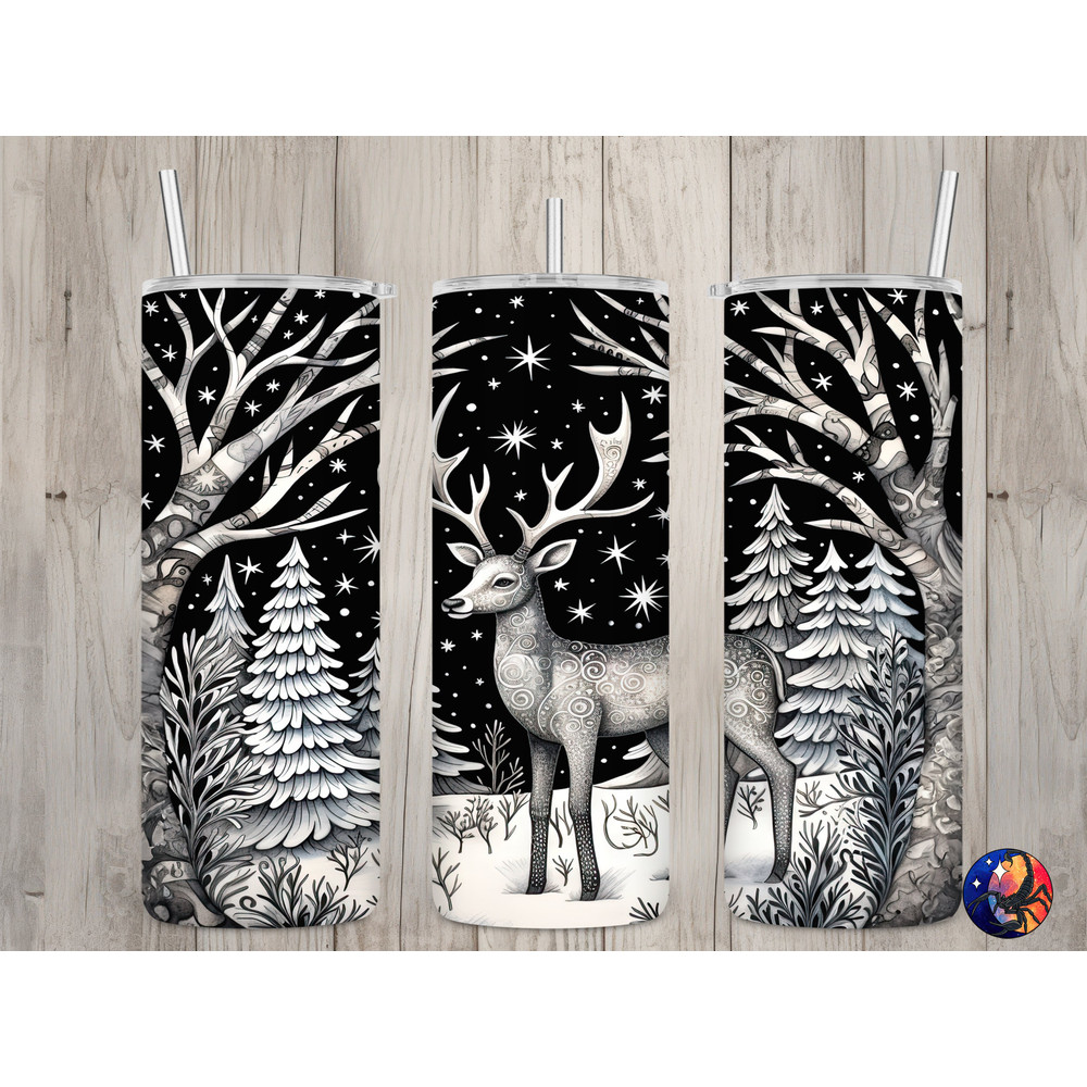 Seamless Black & White Deer Design, Christmas 20 oz Skinny Straight Tumbler Sublimation Design, Tumbler Wrap, PNG File, Digital Download.jpg