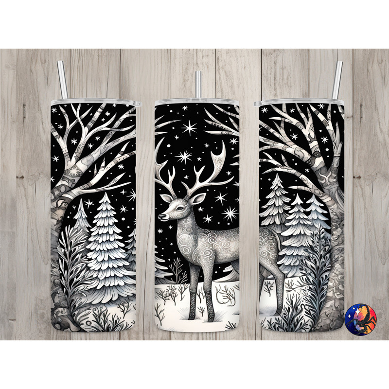 Seamless Black & White Deer Design, Christmas 20 oz Skinny Straight Tumbler Sublimation Design, Tumbler Wrap, PNG File, Digital Download.jpg