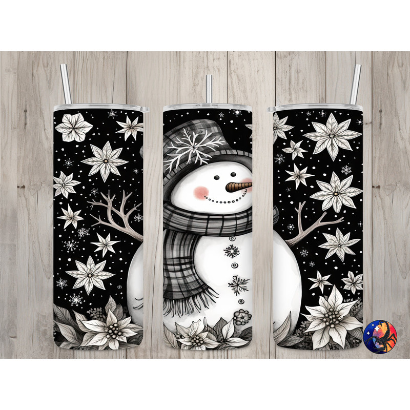 Seamless Black & White Snowman Design, Christmas 20 oz Skinny Straight Tumbler Sublimation Design, Tumbler Wrap, PNG File, Digital Download.jpg