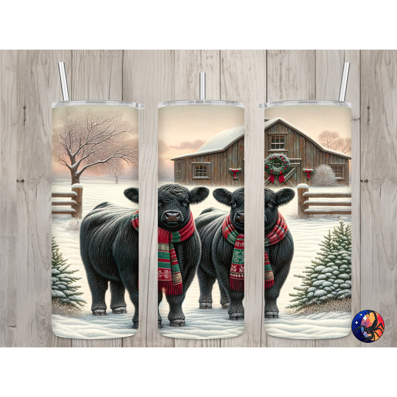Seamless Black Cows & Rustic Barn Design, Christmas 20 oz Skinny Straight Tumbler Sublimation Design, Tumbler Wrap, PNG Digital Download.jpg