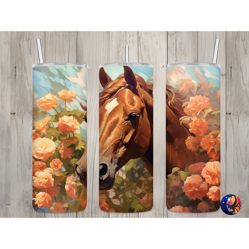 Seamless Brown Horse & Floral Design, Horse 20 oz Skinny Straight Tumbler Sublimation Design, Tumbler Wrap, PNG File, Digital Download.jpg