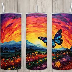 seamless butterfly  rainbow sunset design, butterfly 20 oz skinny straight tumbler sublimation design, tumbler wrap, png