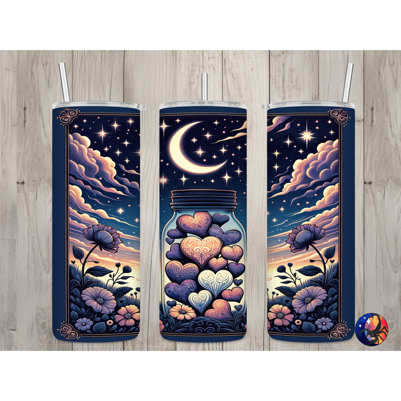 Seamless Celestial Jar of Hearts Design, Valentine's 20 oz Skinny Straight Tumbler Sublimation Design, Tumbler Wrap, PNG Digital Download.jpg