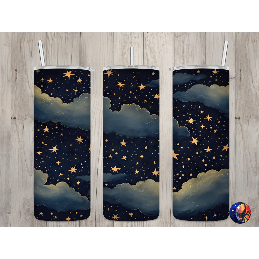 Seamless Celestial Night Sky & Stars Design, Celestial 20 oz Skinny Straight Tumbler Sublimation Design, Tumbler Wrap, PNG Digital Download.jpg